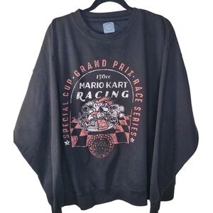Super Mario Kart Sweatshirt Men's Sz L Back Red White Graphics Gaming